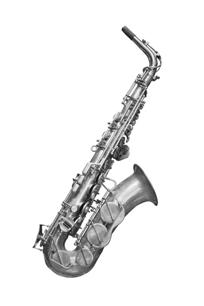Saksofon Białym Tle Białym Tle Obraz — Zdjęcie stockowe