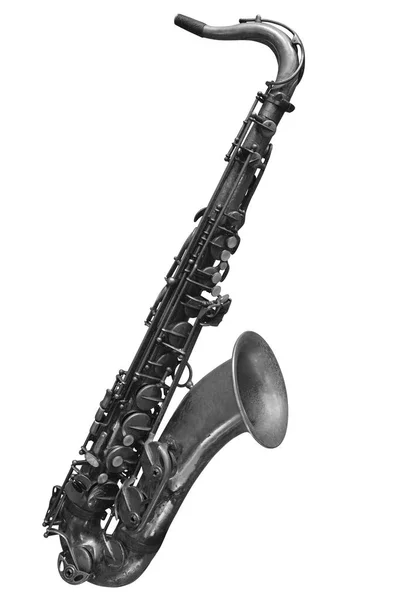 Het Beeld Van Een Saxofoon Geïsoleerd Onder Een Witte Achtergrond — Stockfoto