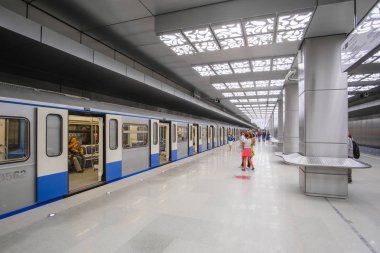 Moskova, Rusya - Ağustos, 31, 2018: Metro Tren İstasyonu Novoperedelkino, Moskova, Rusya