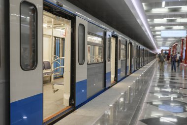 Moskova, Rusya - Ağustos, 31, 2018: Metro Tren İstasyonu, Moskova, Rusya