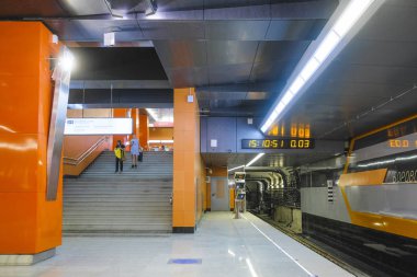 Moskova, Rusya - Ağustos, 31, 2018: iç Metro İstasyonu Borovskoye shosse, Moskova, Rusya