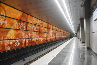 Moskova, Rusya - Ağustos, 31, 2018: iç Metro İstasyonu Michurinskiy umudu, Moskova, Rusya
