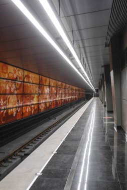 Moskova, Rusya - Ağustos, 31, 2018: iç Metro İstasyonu Michurinskiy umudu, Moskova, Rusya