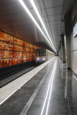 Moskova, Rusya - Ağustos, 31, 2018: Metro Tren İstasyonu Michurinskiy umudu, Moskova, Rusya