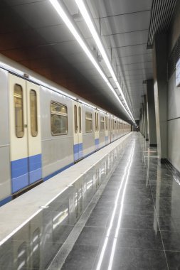 Moskova, Rusya - Ağustos, 31, 2018: Metro Tren İstasyonu Michurinskiy umudu, Moskova, Rusya