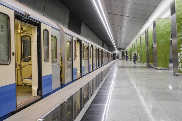 Moscow Federacja Rosyjska Sierpień 2018 Pociąg Metra Stacji Ramenky Moskwie — Zdjęcie stockowe