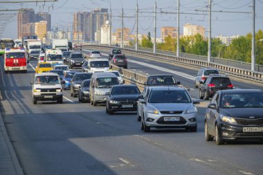 Moskova, Rusya - Eylül, 4, 2018: trafik sıkışıklığı, Moskova, Rusya