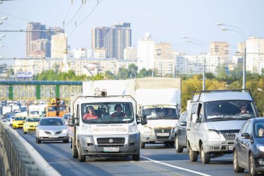 Moskova, Rusya - Eylül, 4, 2018: trafik sıkışıklığı, Moskova, Rusya