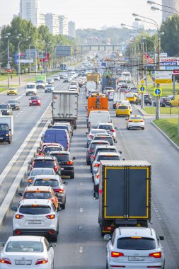Moskova, Rusya - Eylül, 4, 2018: trafik sıkışıklığı, Moskova, Rusya