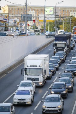 Moskova, Rusya - Eylül, 4, 2018: trafik sıkışıklığı, Moskova, Rusya