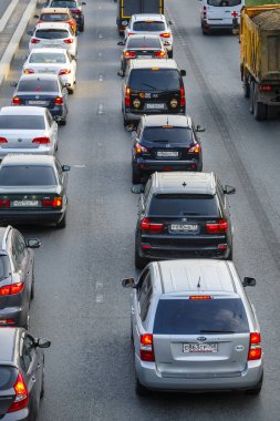 Moskova, Rusya - Eylül, 4, 2018: trafik sıkışıklığı, Moskova, Rusya