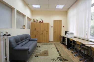 Moskova, Rusya - Eylül, 24, 2018: İç Moskova priver okulda modern bir salon