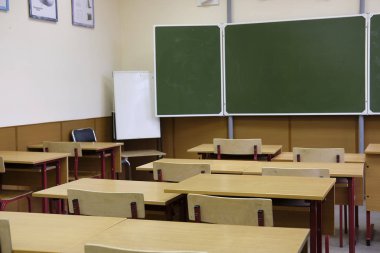 Moskova, Rusya - Eylül, 24, 2018: İç Moskova priver okulda modern okul sınıf