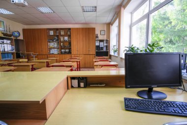 Moskova, Rusya - Eylül, 24, 2018: İç Moskova priver okulda modern okul sınıf