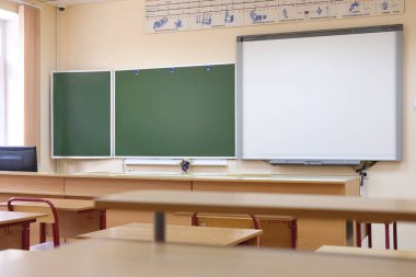 Moskova, Rusya - Eylül, 24, 2018: İç Moskova priver okulda modern okul sınıf