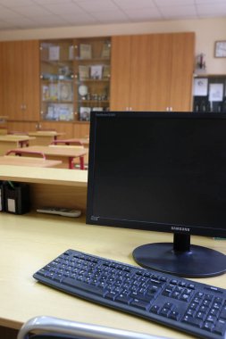 Moskova, Rusya - Eylül, 24, 2018: İç Moskova priver okulda modern okul sınıf