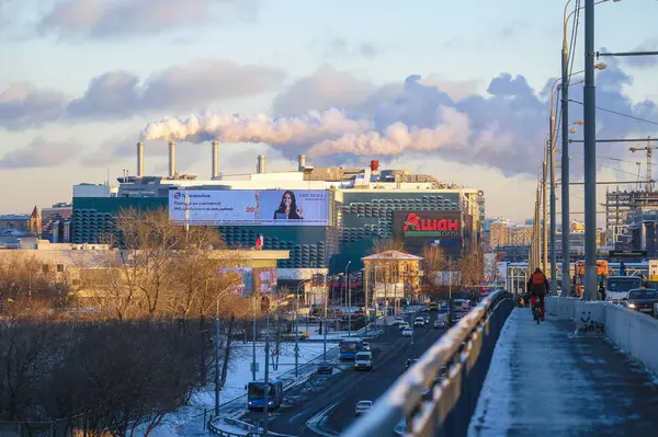 Moscou Rússia Novembro 2018 Fumaça Moscou Pôr Sol — Fotografia de Stock