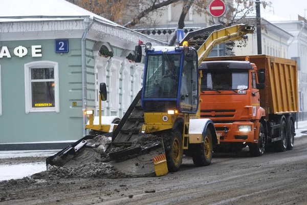 Москва Російська Федерація Грудня 2018 Роки Зображення Видалення Снігу Машини — стокове фото