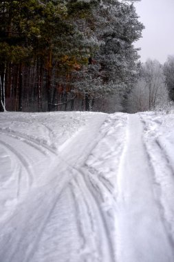 Bir kış yol görüntü ile manzara