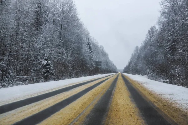 Krajobraz Wizerunkiem Droga Zima — Zdjęcie stockowe