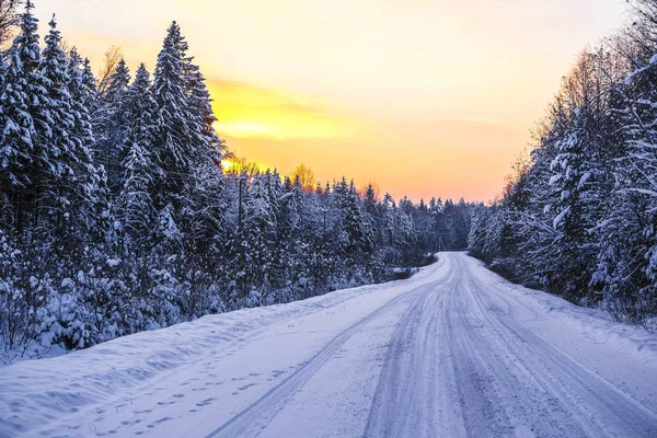 Strada Invernale Tramonto — Foto Stock