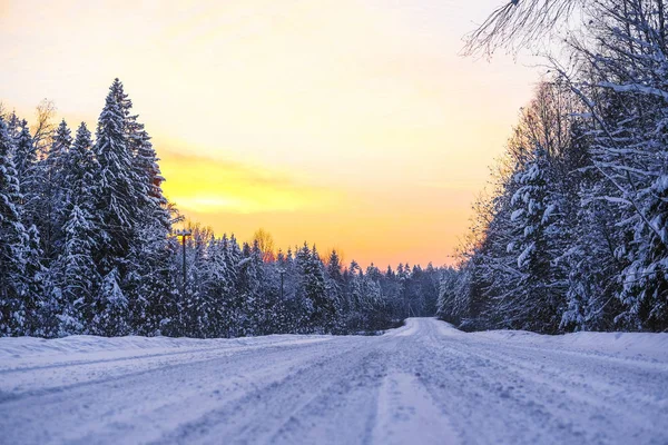 Camino Invierno Atardecer — Foto de Stock