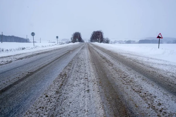 Paesaggio Con Immagine Una Strada Invernale — Foto Stock