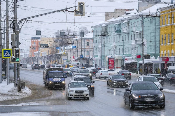 Рязань Російська Федерація Січня 2019 Автомобілі Вулиці Центрі Ryazan — стокове фото