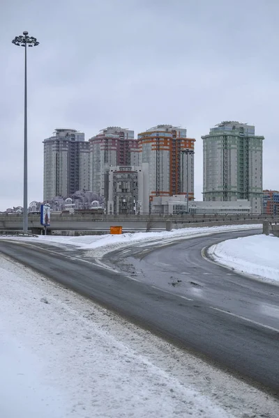 Moskau Russland März 2019 Bild Einer Leeren Autobahn Winter Moskau — Stockfoto