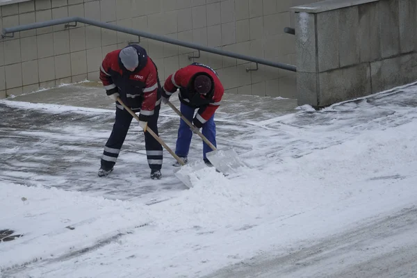 Moscow Russia March 2019 Image Snow Clearing People Public Utilities — Stock Photo, Image