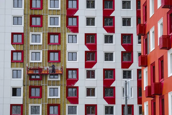 Travailleur Sur Chantier Construction Une Maison Habitation — Photo