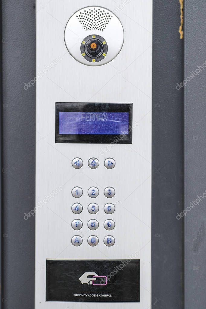 Moscow, Russia - March, 28, 2019: Entrance of moscow residential house with intercom