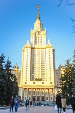Moskova, Rusya - 5 Nisan 2019: Moskova Devlet Üniversitesi'nin moskova devlet üniversitesinin inşası, Rusya