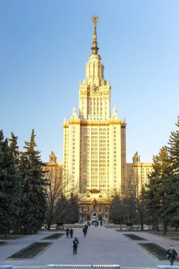 Moskova, Rusya - 5 Nisan 2019: Moskova Devlet Üniversitesi'nin moskova devlet üniversitesinin inşası, Rusya