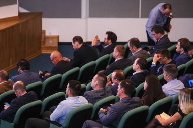 Moskova, Rusya - 12 Nisan 2019: Rusya'nın Moskova kentinde ki Rus Otomobil Dilleri Derneği konferansı