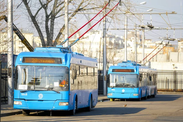 Moskwa Rosja Kwiecień 2019 Trolejbusy Parkingu Moskwie Rosja — Zdjęcie stockowe