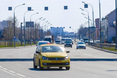 Moskova, Rusya - 21 Nisan 2019: Moskova trafiği 