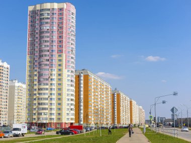 Moskova, Rusya - 21 Nisan 2019: Moskova'da yerleşim bölgesi