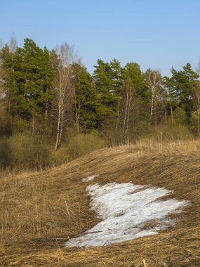 Gün batımında Rusya'nın Tula bölgesinde bahar kırsal görüntü ile Manzara