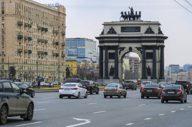 Moskova, Rusya - 21 Nisan 2019: Moskova trafiği 