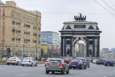 Moskova, Rusya - 21 Nisan 2019: Moskova trafiği 