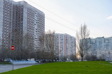 Moskova, Rusya - 21 Nisan 2019: Moskova'da yerleşim bölgesi