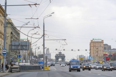 Moskova, Rusya - 21 Nisan 2019: Moskova trafiği 