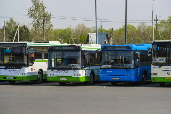 Moszkva Oroszország Április 2019 Kép Buszok Parkoló — Stock Fotó