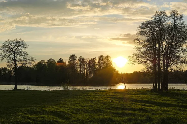 Paysage Avec Image Coucher Soleil Sur Lac Valdai — Photo