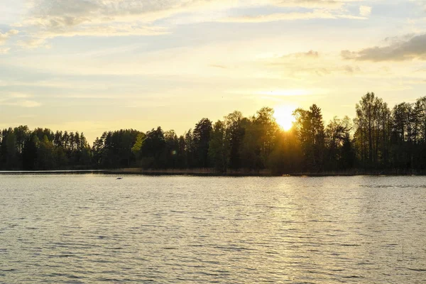 Paysage Avec Image Coucher Soleil Sur Lac Valdai — Photo