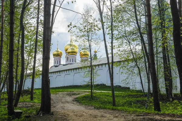 ロシアのヴァルダイの修道院の壁の近くの田舎道 — ストック写真