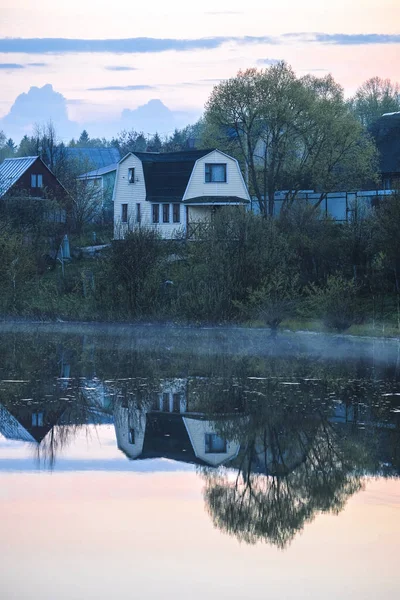 Paysage Avec Image Village Sur Lac Seliger Russie — Photo