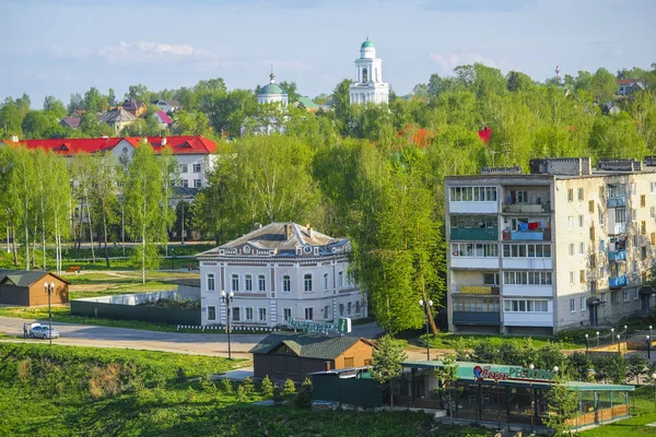 Rzhev Russia May 2019 Image Apartment Buildings Standing Banks Volga — Stock Photo, Image