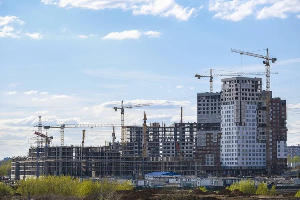 Image Tower Cranes Construction Site Residential House — Stock Photo, Image